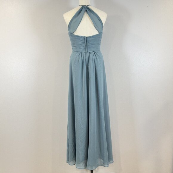 Morilee Madeline Gardner Teal Ruched Halter Maxi Dress Keyhole Back Zip Size 6 - Picture 2 of 13